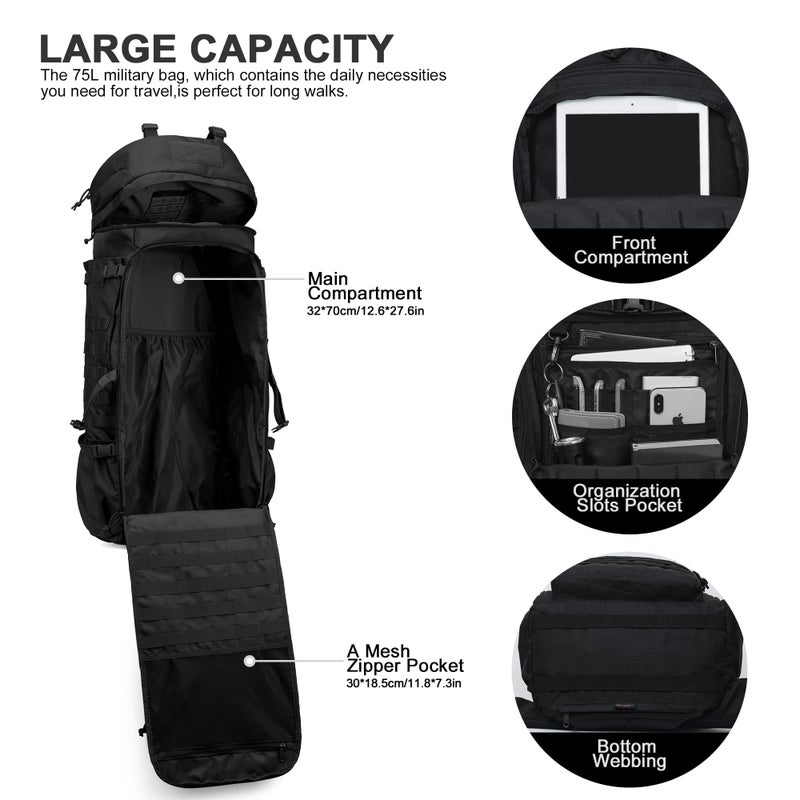Mardingtop 75L Molle Hiking Internal Frame Backpacks with Rain Cover for Camping,Backpacking,Travelling(Black) - Image 4